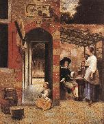HOOCH, Pieter de Drinkers in the Bower af oil painting